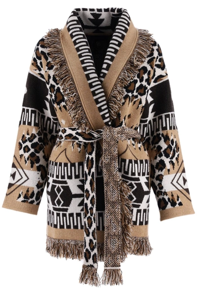 Shop Alanui Icon Leopard Cardigan In Rhum Camel Multicolor