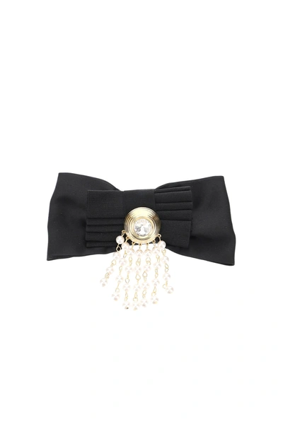 Shop Alessandra Rich Hair Clip Bow With Pearl Cascade In Black