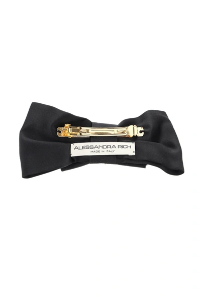 Shop Alessandra Rich Hair Clip Bow With Crystal Heart In Black