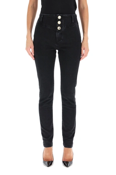 Shop Alessandra Rich Slim Jeans With Jewel Buttons In Black