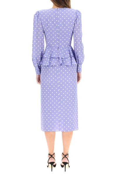 Shop Alessandra Rich Polka Dot Midi Dress With Jewel Buttons In Lilac