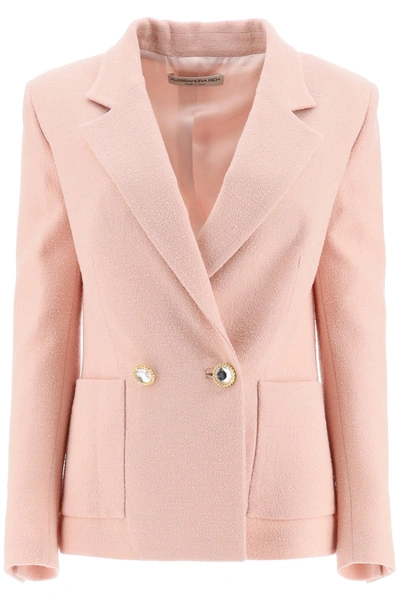 Shop Alessandra Rich Double Breasted Tweed Jacket In Nude