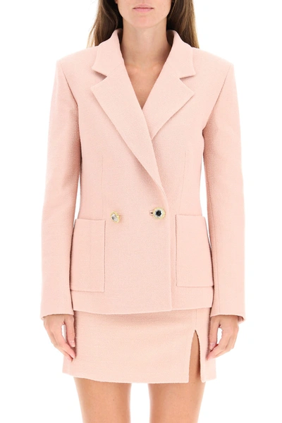 Shop Alessandra Rich Double Breasted Tweed Jacket In Nude