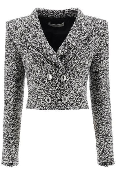 Shop Alessandra Rich Tweed Blazer With Sequins In White Black