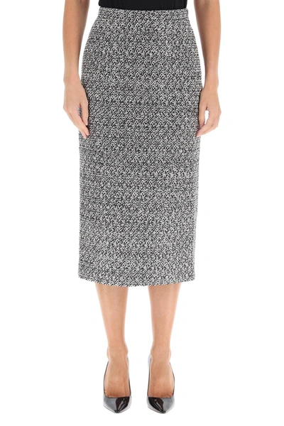 Shop Alessandra Rich Tweed Skirt With Sequins In White Black