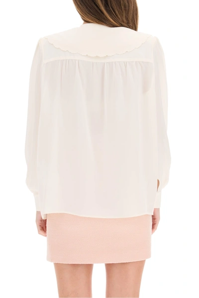 Shop Alessandra Rich Silk Shirt With Embroidered Collar In Cream