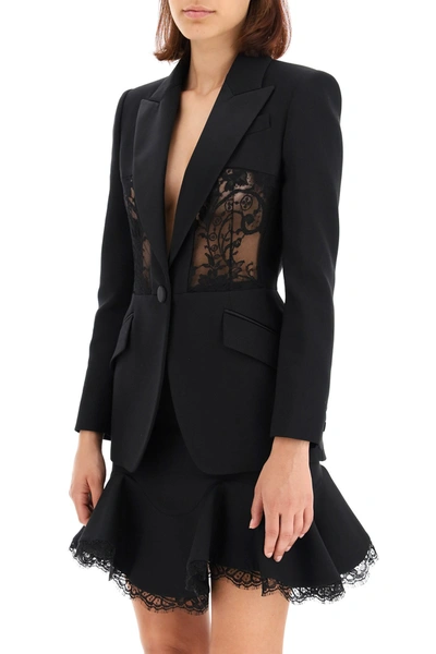 Shop Alexander Mcqueen Blazer With Lace Inlays In Black