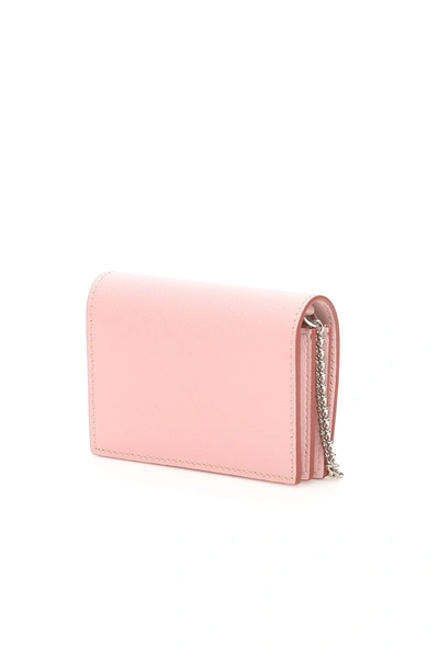Shop Alexander Mcqueen Card Holder With Skull And Chain In Rose Bud