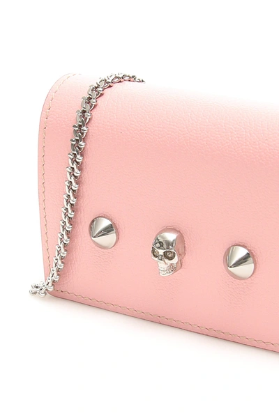 Shop Alexander Mcqueen Card Holder With Skull And Chain In Rose Bud