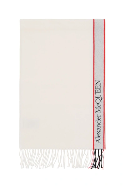 Shop Alexander Mcqueen Scarf With Logo In Ivory Red