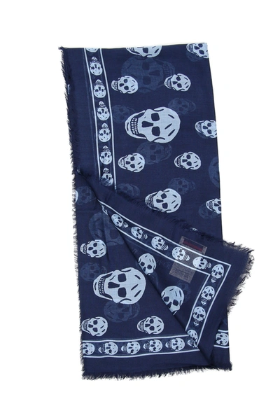 Shop Alexander Mcqueen Skull Scarf In Navy Sky Blue