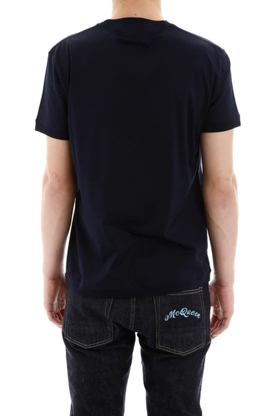 Shop Alexander Mcqueen T-shirt With Embroidered Logo In New Navy