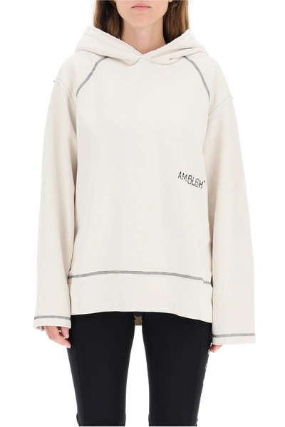 Shop Ambush Oversized Hoodie Logo Embroidery In Off White