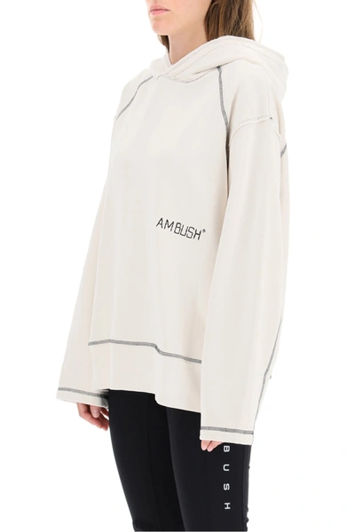 Shop Ambush Oversized Hoodie Logo Embroidery In Off White