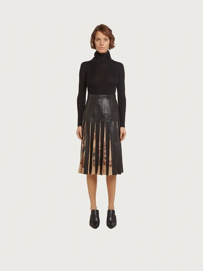 Shop Ferragamo Silk And Nappa Skirt In Black