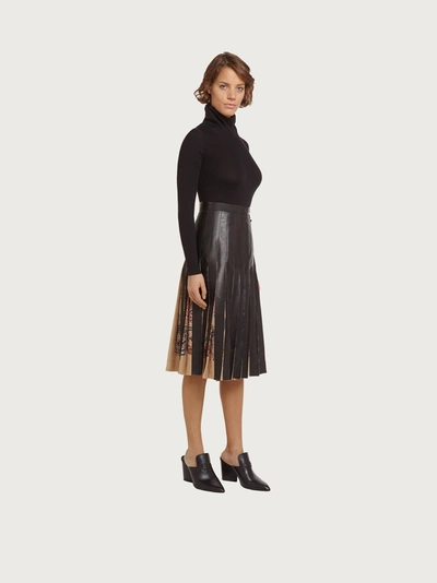 Shop Ferragamo Silk And Nappa Skirt In Black
