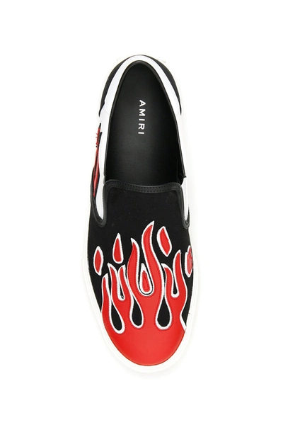 Shop Amiri Flame Slip-on Sneakers In Black White Red