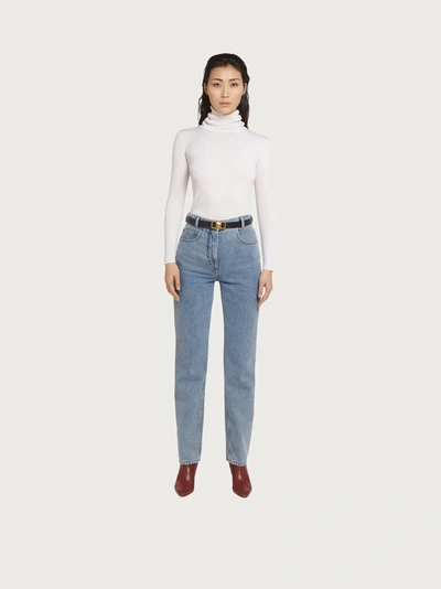 Shop Ferragamo Salvatore  Damen Fünf-taschen-denimhose In Blue