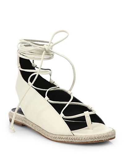 Tibi Camilo Leather Lace-up Espadrille Sandals In Ivory