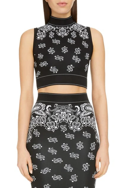 Shop Balmain Paisley Jacquard Crop Top In Noir/ Blanc