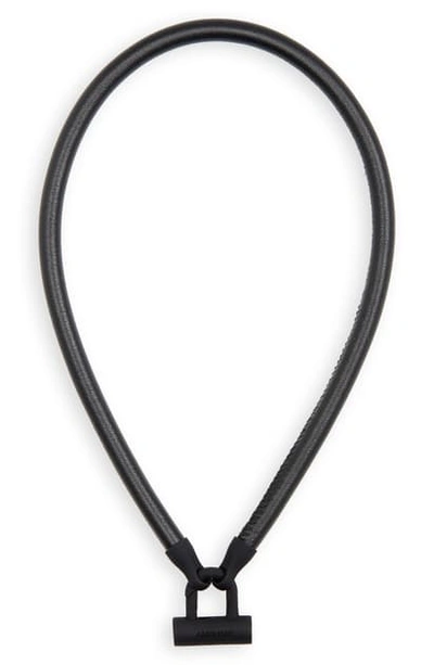 Shop Ambush Bike Lock Leather Necklace In Black Silver