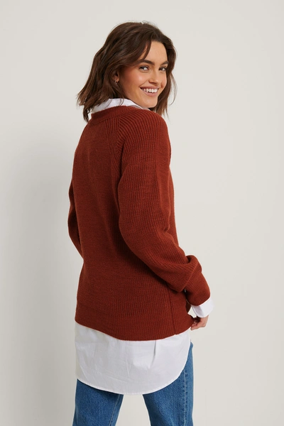 Shop Na-kd Reborn Zipper Front Knitted Sweater - Red In Rustic Red