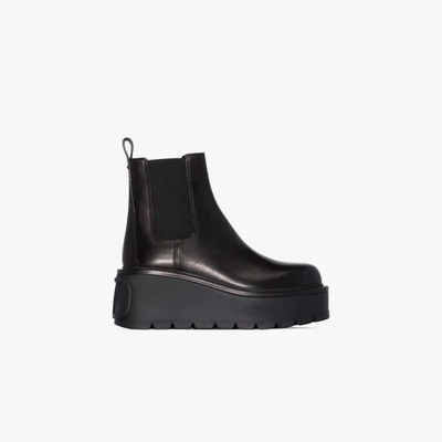 Shop Valentino Black Uniqueform 85 Flatform Leather Chelsea Boots