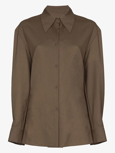 Shop Low Classic Cowl Neck Button Shirt In Green