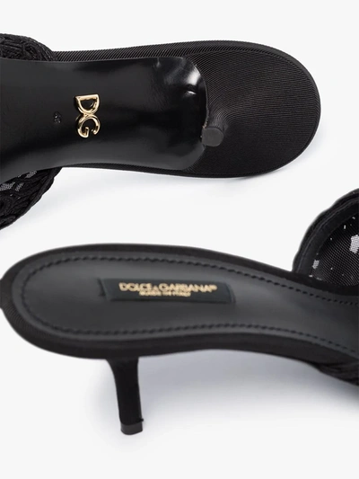 Shop Dolce & Gabbana Black 70 Lace Leather Mules