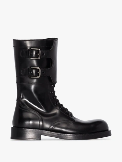 Shop Dolce & Gabbana Black Leather Combat Boots