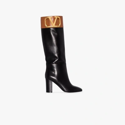 Shop Valentino Supervee 85 Knee-high Leather Boots In Black