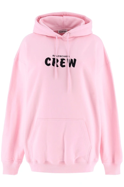 Shop Balenciaga Crew Logo Print Hoodie In Baby Pink Black