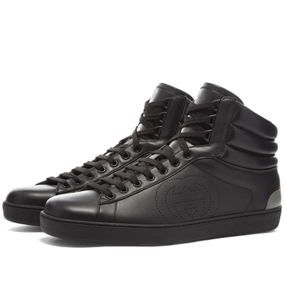 Shop Gucci Perforated Gg New Ace High Leather Sneaker In Black