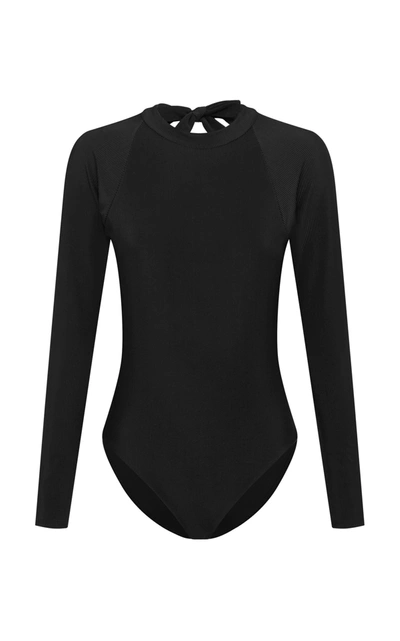 Shop Abysse Billie Long-sleeve One Piece With Low Back In Black