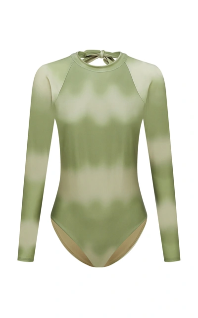 Shop Abysse Billie Long-sleeve One Piece With Low Back In Green