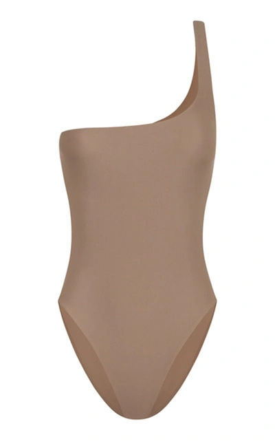 Shop Abysse Gail One Shoulder Full Piece In Brown
