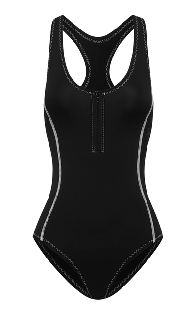 Shop Abysse Elle Neoprene Zip-front Neoprene Surf One-piece In Black