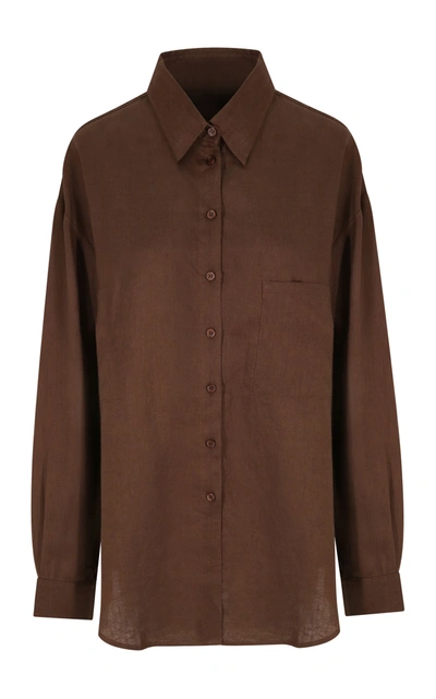 Shop Aexae Woven Linen Shirt In Brown