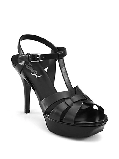 Saint Laurent Tribute Leather Platform Sandals In Black