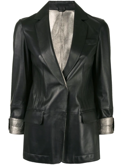 Shop Brunello Cucinelli Lamé-detail Leather Blazer In Black