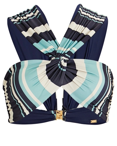 Shop Juan De Dios Iris Striped Bikini Top In Navy/ivory/blue
