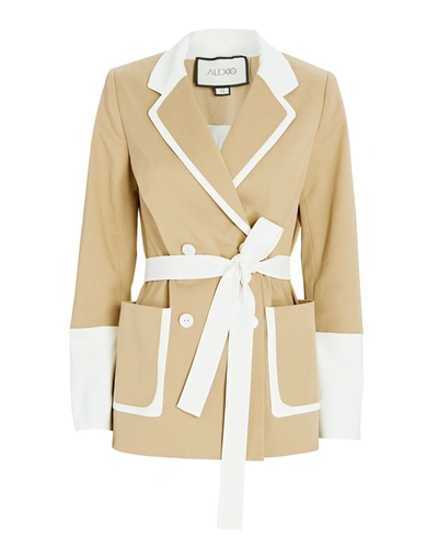 Shop Alexis Baccio Belted Double-breasted Blazer In Beige