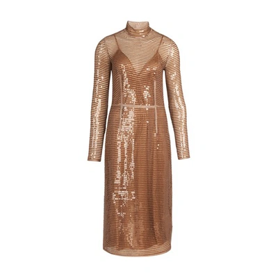 Shop Burberry Long Dress In Bronze