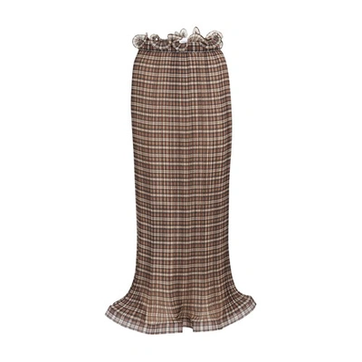 Shop Burberry Longue Skirt In Mahogany Check