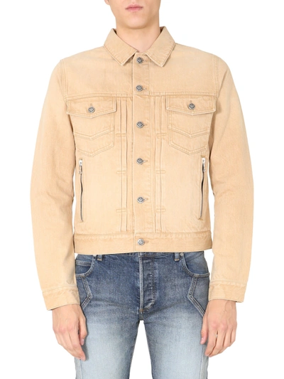 Shop Balmain Denim Jacket In Beige