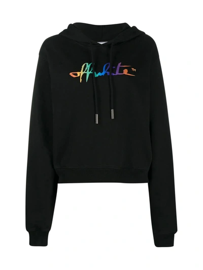 Shop Off-white Rainbow Offwhite Crop Hoodie In Black Multi
