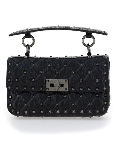 Shop Valentino Small Rockstuds Shoulder Bag In Nero/nero