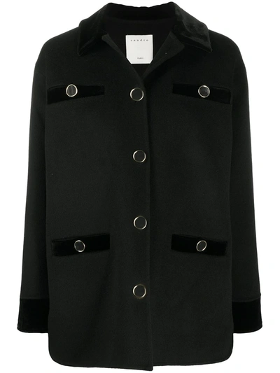 Shop Sandro Tayla Single-breasted Wool Blend Coat In Black