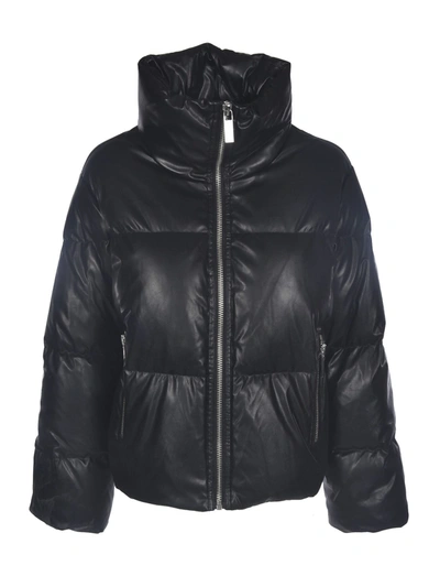 Shop Michael Kors Faux Leather Down Jacket In Black