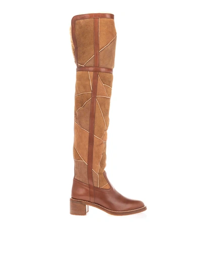 Shop Celine Double Face Patchwork Boots In Beige In Camel